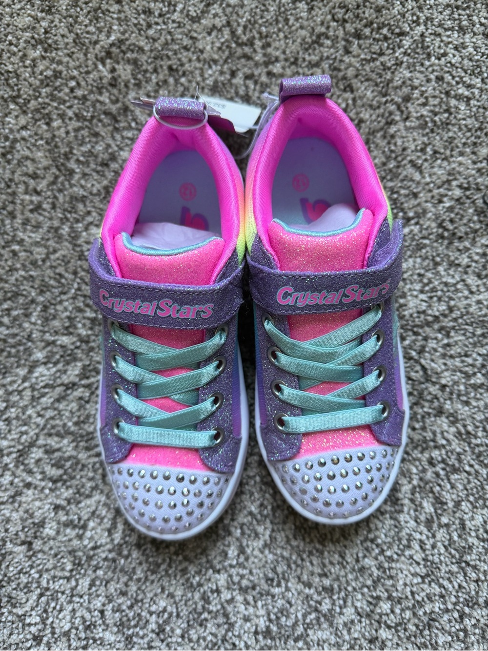 Skechers Crystal Stars Pink Purple Teal Light-Up Kids Sneakers - Picture 5 of 8